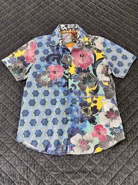 Robert Graham Floral Shirt Men’s Medium Tropical  Colorful Short Sleeve B6